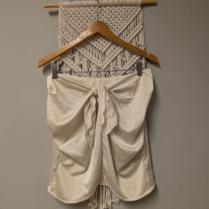 PrettyLittleThing Cream Tie-Front Skirt Mini Satin Cream 8